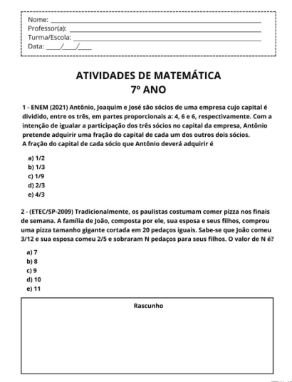 Prova original de Matemática — 6º ano